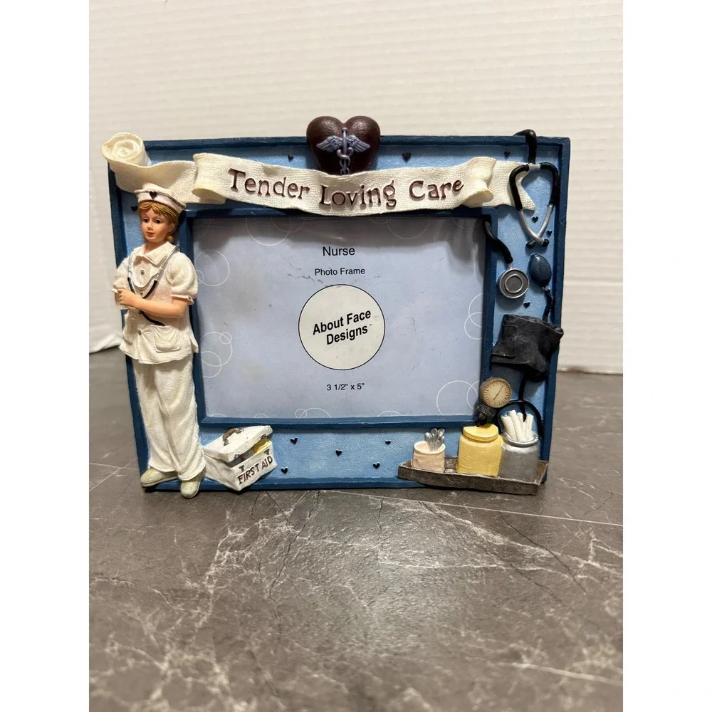 About Face Designs Nurse Photo Frame Tender Loving Care 3.5x5 Blue Resin 182242